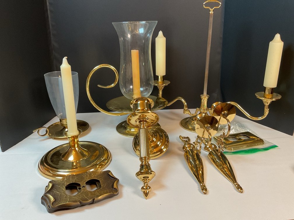 Brass Candelabra, Brass Wall Sconces and Other