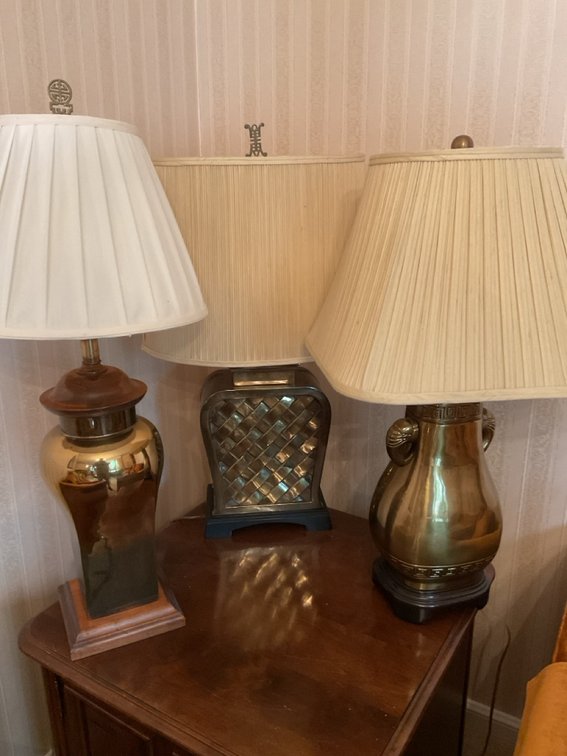 Retro Brass Lamps High End, Ginger Jar, Basket Weave attributed to Fredrick Cooper, and Elephant Ear Jar Lamp