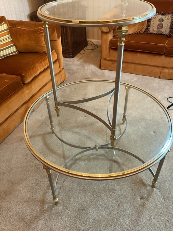 Retro 1980s Brass & Glass Coffee Table and Matching Side Table
