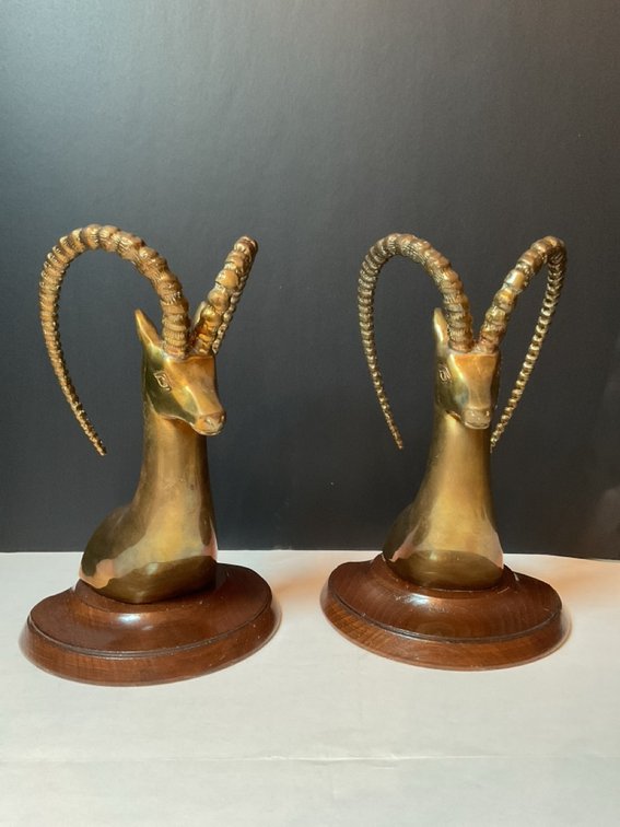 Pair of Brass Ram Head/Ibex Bookends