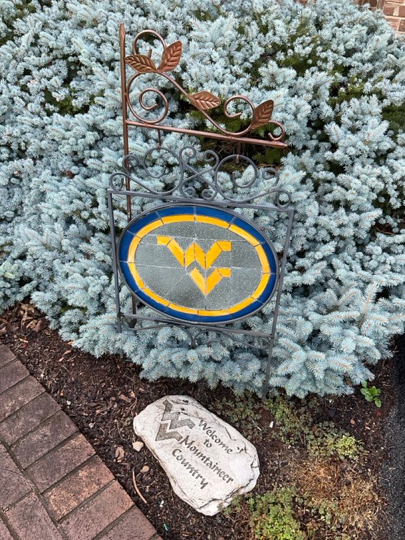 Stained Glass West Virginia Yard Sign, Welcome To Mountaineer Country Engraved Decorative Stone & Metal Sign Holder