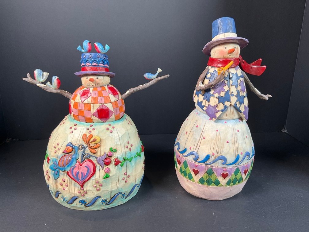 Vintage 2003 Heartwood Creek Jim Shore Winter's Song & 2003 Winter's Spirit Snowman Figurines