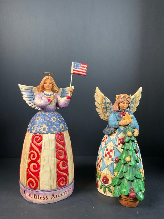 Vintage 2003 Heartwood Creek Jim Shore I Pledge Allegiance To The Flag & 2002 Angel Figurines