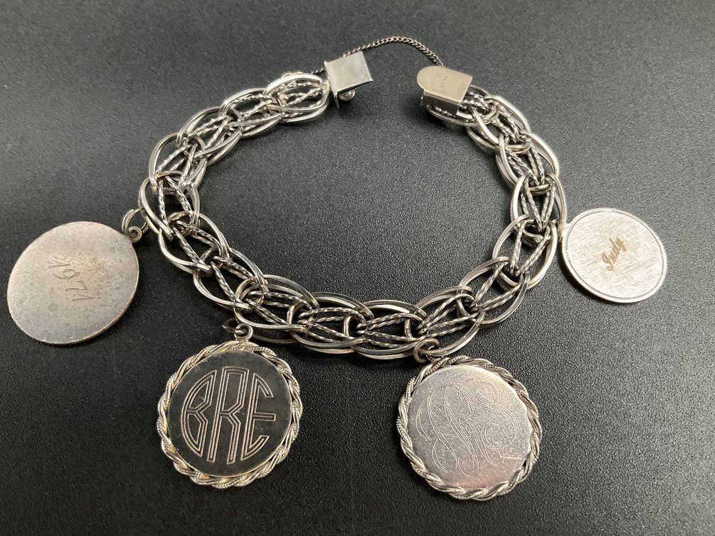 Sterling Charm Bracelet with Multi-link Chain with 4 Charms