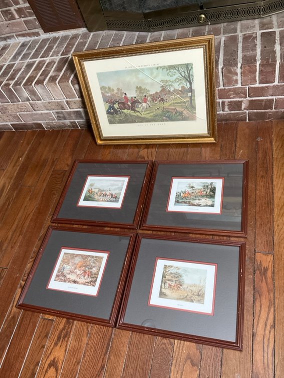 Set of 5 Framed Fox Hunting Scenes
