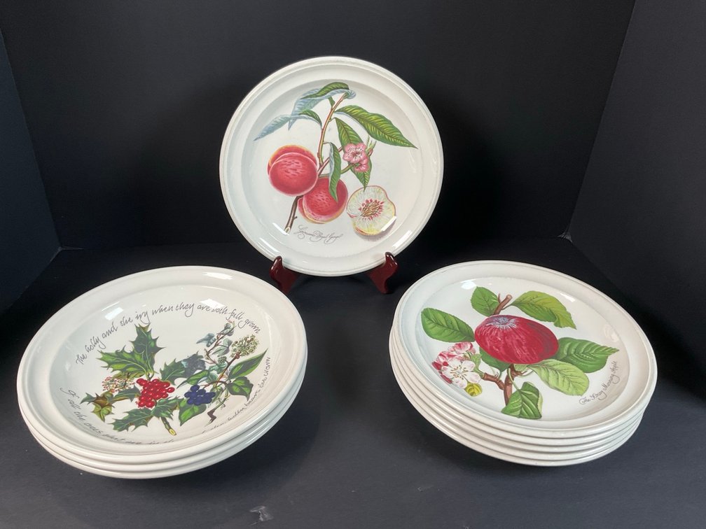 Set of 6 Portmeirion Pomona 8.5" Salad Plates & Set of 3 The Holly & The Ivy Soup Bowls
