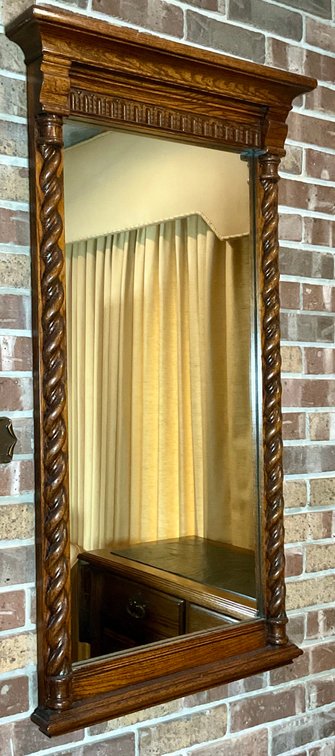 Vintage Ethan Allen Royal Charter Collection Oak Console Hall Table Mirror