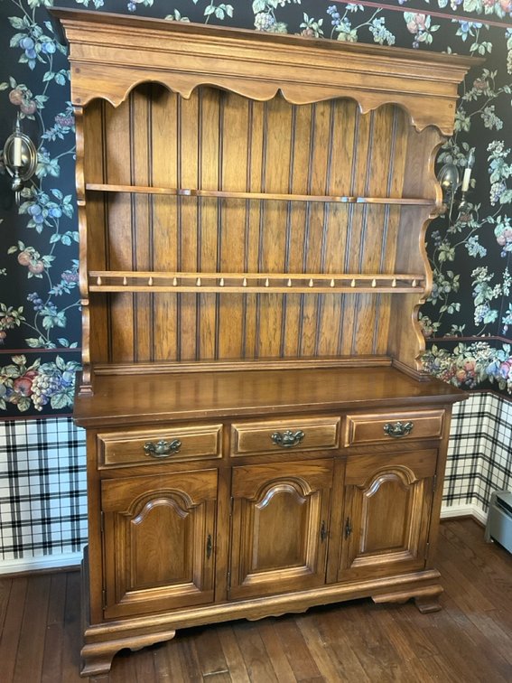 Mid Century 2Pc Dark Wood Colonial Style Open Hutch