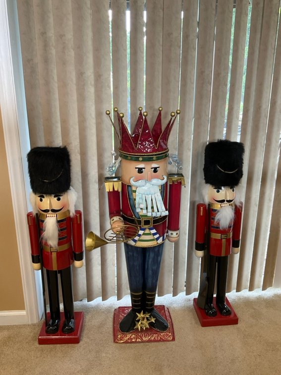 Set of 2 Wooden & 1 Metal Nutcracker Statues