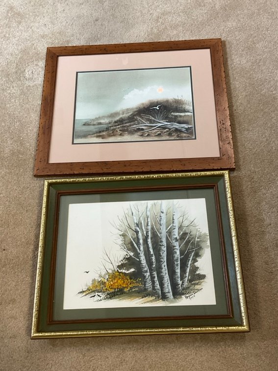 Set of 2 Mid Century Framed Original Signed Landscape Watercolors By Regina Duncan