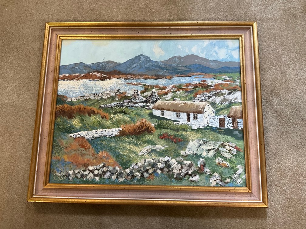 Original Framed Impasto Oil Painting Signed E. Hale Depicting A Traditional Irish Or Scottish Coastal Landscape