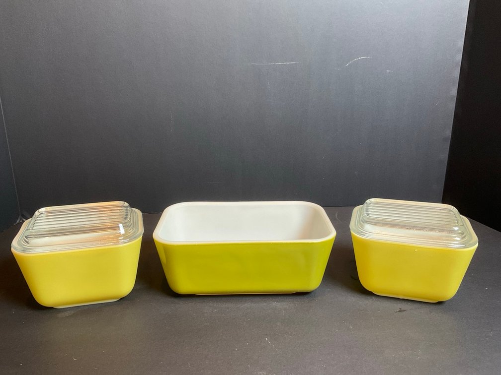 Retro Pyrex Avocado Green & Yellow Refrigerator Dishes
