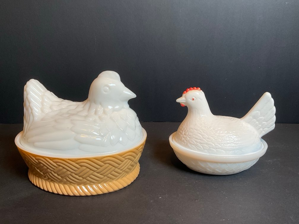Classic Pressed Milk Glass Hen On Nest & Avon Glass Hen On Nest