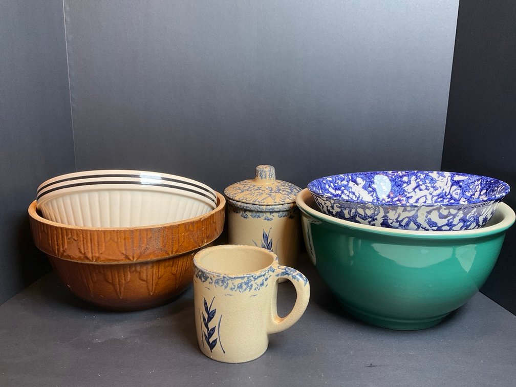 Miscellaneous Stoneware Mixing Bowls, R.R.P. Co. Pottery Canister/Cup & More