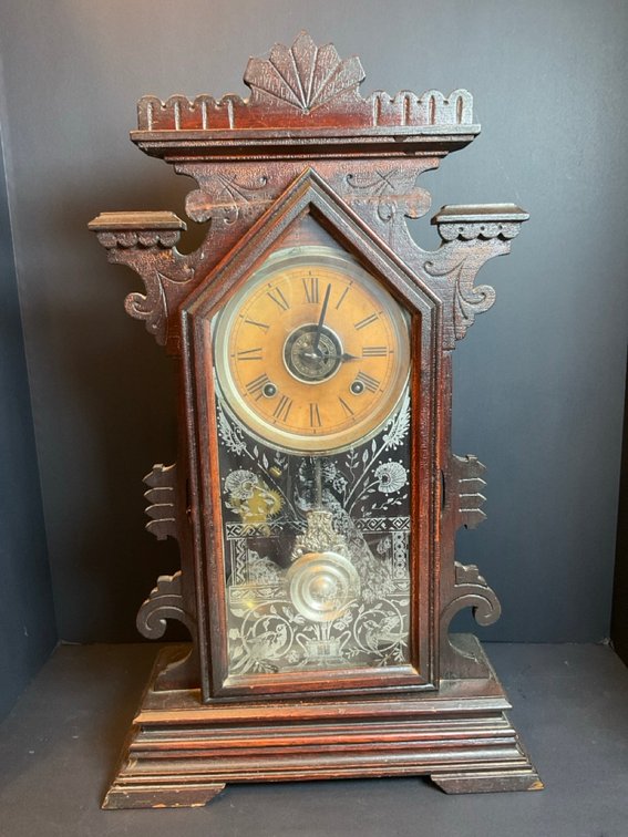 Antique Oak Ansonia American Gingerbread Shelf Clock