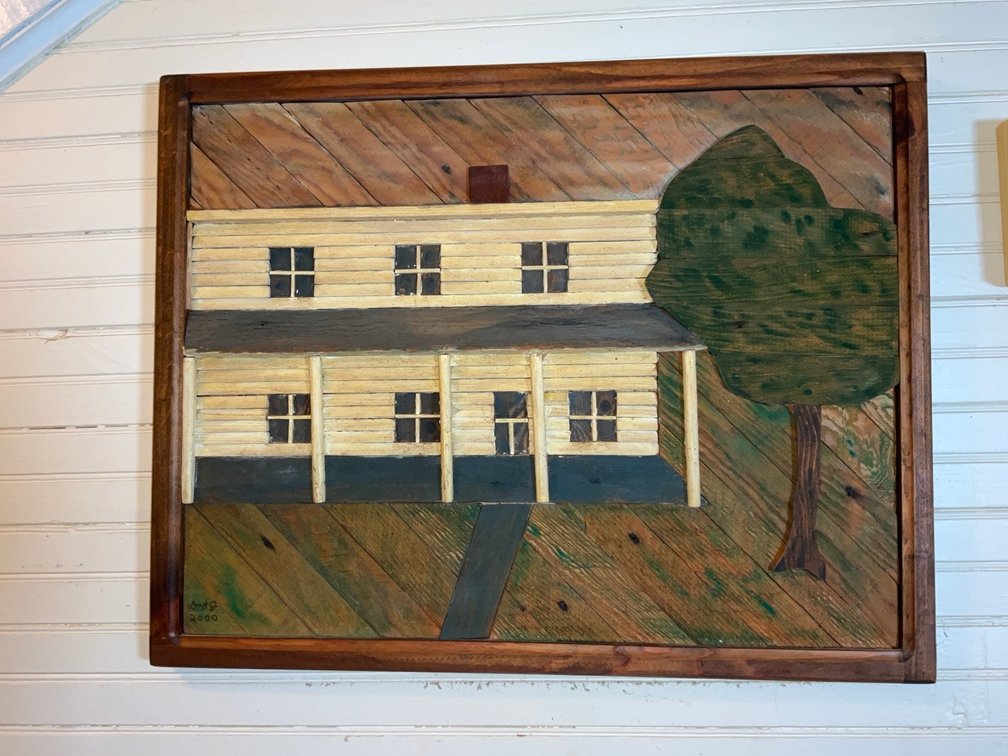 Handcrafted & Signed 2000 Lath Art Framed White House With Tree