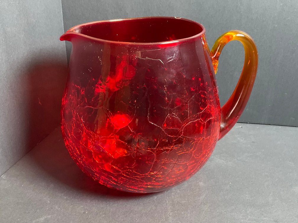 Mid-Century Blenko Ruby Red Crackle Glass Pitcher #3750