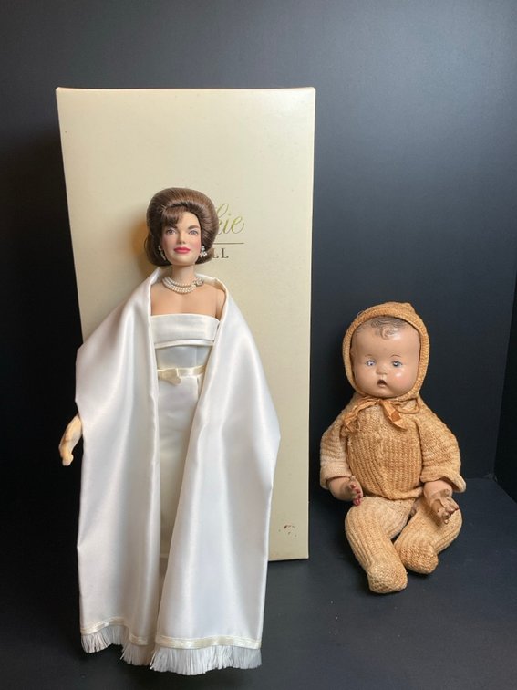 Classic Franklin Mint Jacqueline Kennedy Doll With Original Box & Vintage 1930's Composition Doll
