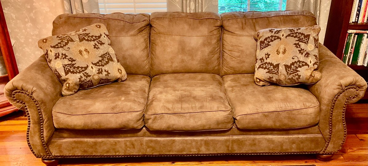 Ashley Furniture Lakinhurst Earth Sofa With Rustic Faux Leather & Nailhead Trim