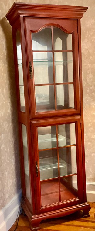 1980's Mid Century Jasper Cabinet Mahogany Curio Cabinet With Glass Shelves