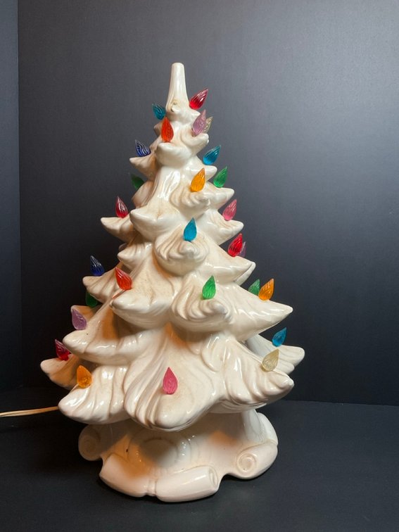 Retro White Ceramic Light Up Christmas Tree