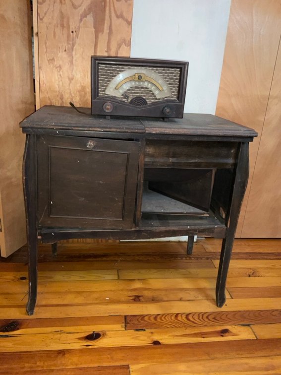 Antique Floor Model Mechanical Phonograph Cabinet With Crank Handle & More