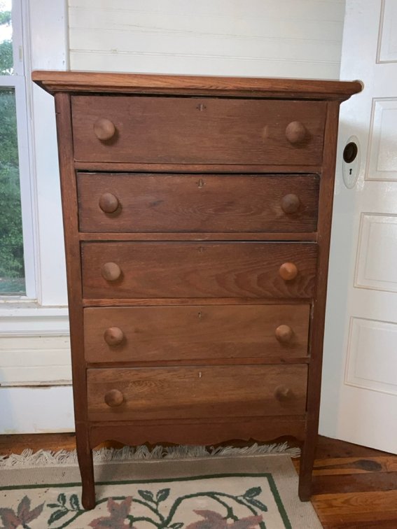 Antique Hand Crafted Solid Oak 5 Drawer Dresser