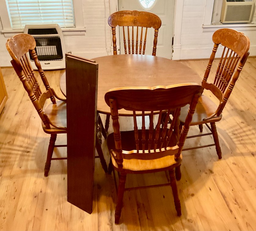 Wood Dining Table & 4 Oak Chairs