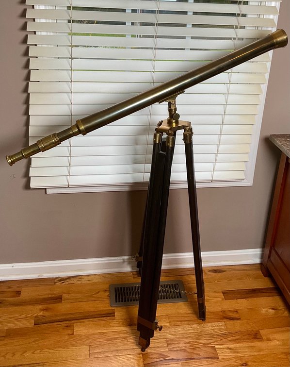 Large Polished Brass Harbourmaster Refractor Telescope on Wooden Tripod