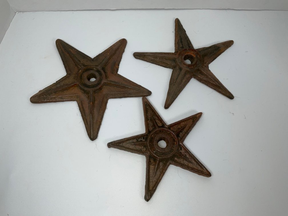 Antique Cast Iron Architectural Star Anchor Washers Set of Three
