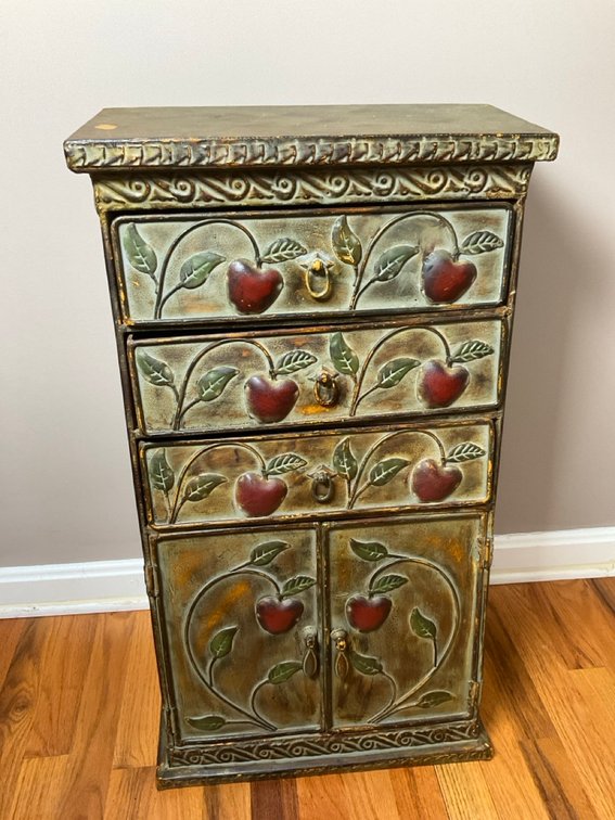 Metal Clad Storage Cabinet with Apple Relief Motifs