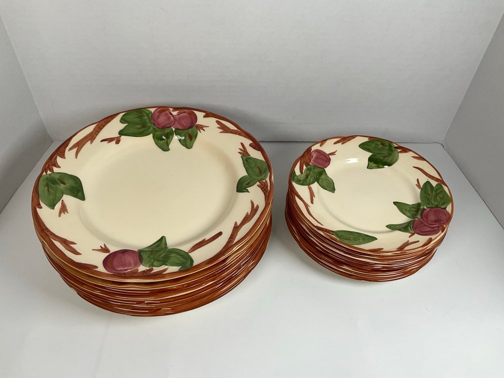 Franciscan Apple Pattern Dinnerware Plates, Platter and Enamel Bowls Lot