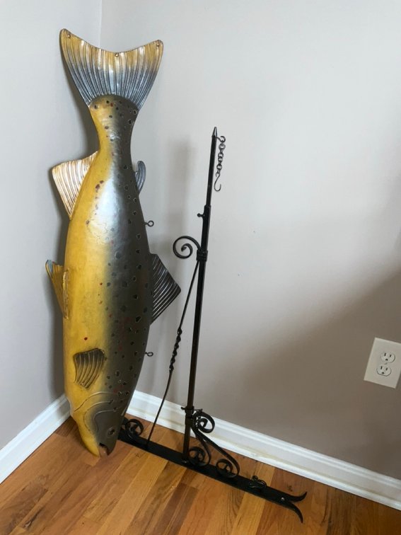 Large Painted Sheet Metal Brown Trout Trade Sign & Bracket