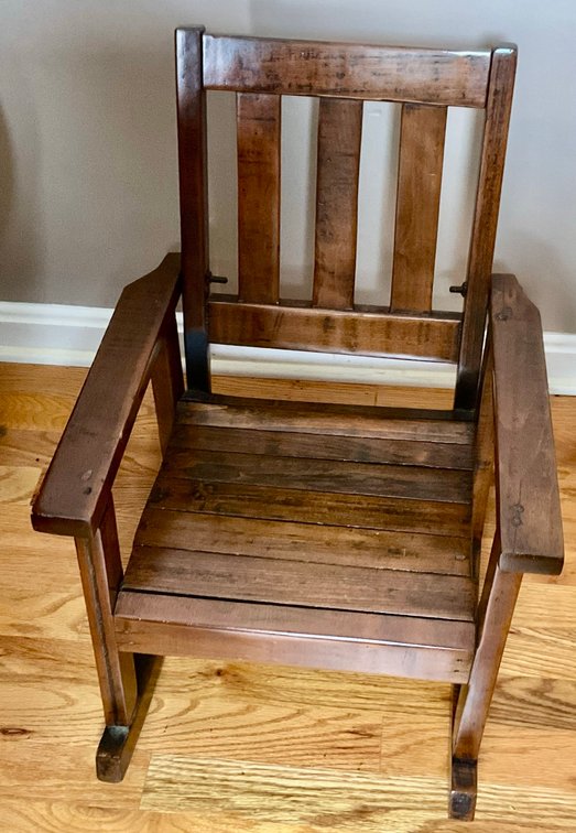 Antique Mission Oak Child's Slat Seat Rocking Chair