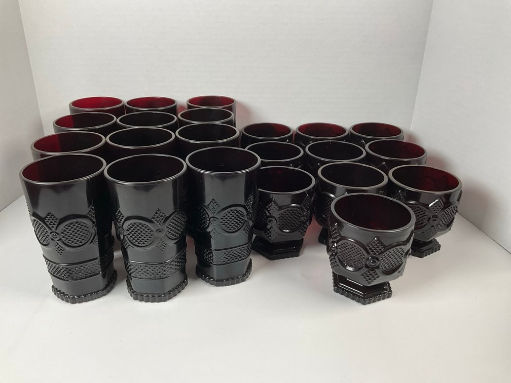Whitehall Ruby Red Glass Tumblers and Lowball Glasses Collection