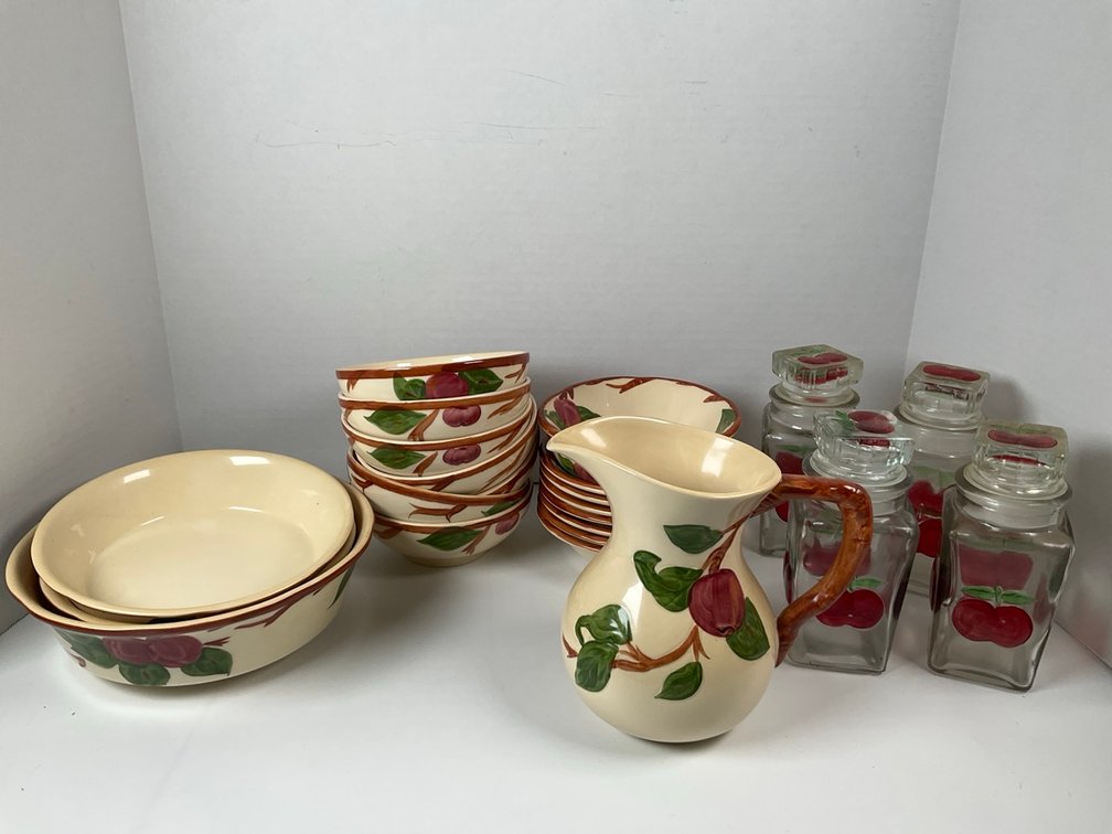 Franciscan Apple Pattern Ceramic Dinnerware Service and Glass Spice Canisters