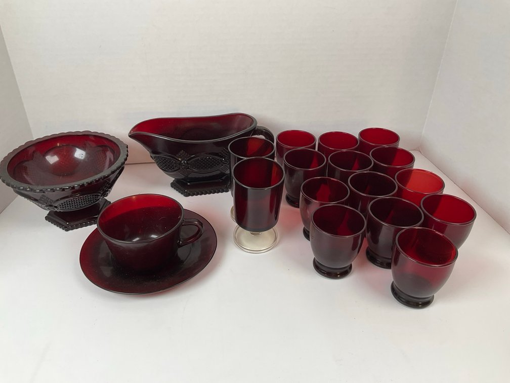 Avon 1876 Cape Cod Ruby Red Glassware Service Collection Lot