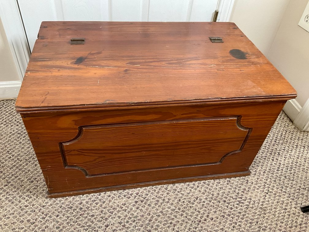Primitive Pine Blanket Chest Trunk with Relief Carved Panels