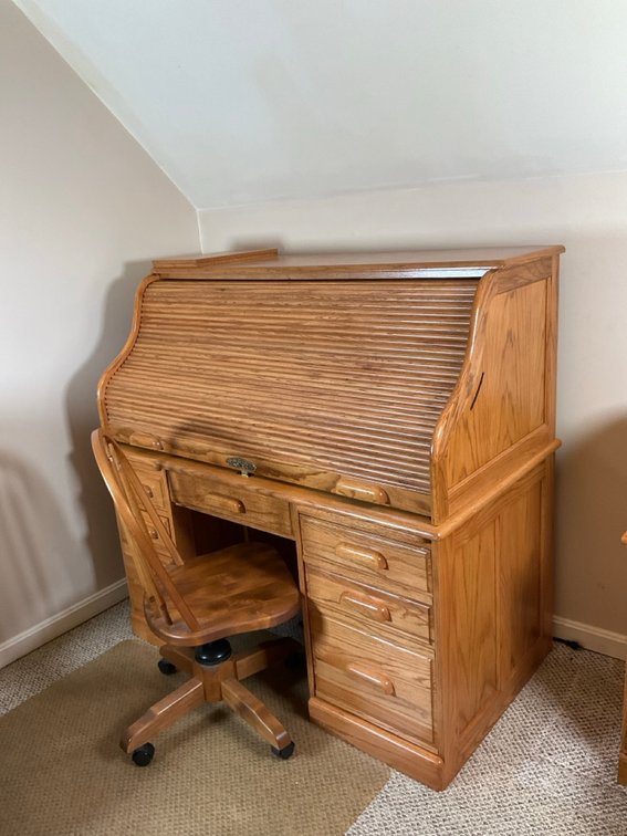 Aspen Classics Solid Oak Roll-Top Computer Desk and Chairs