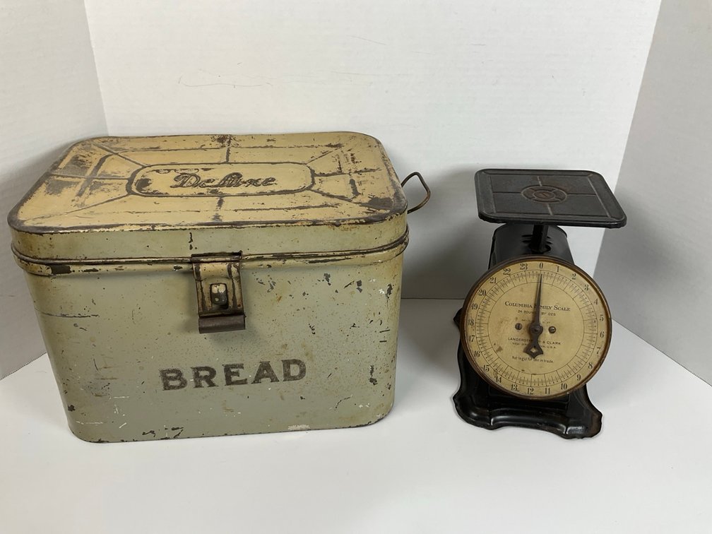 Columbia Family Kitchen Scale by Landers Frary & Clark and Deluxe Bread Box
