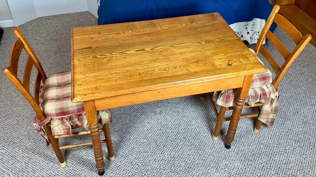 Solid Pine Farmhouse Dining Table and Ladder Back Chairs