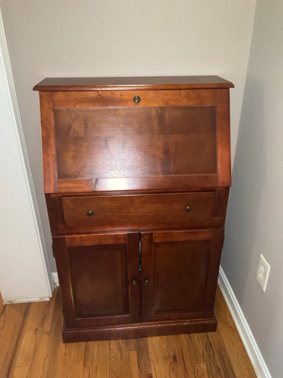 Wooden Drop Front Secretary Desk with Lower Storage Cabinet