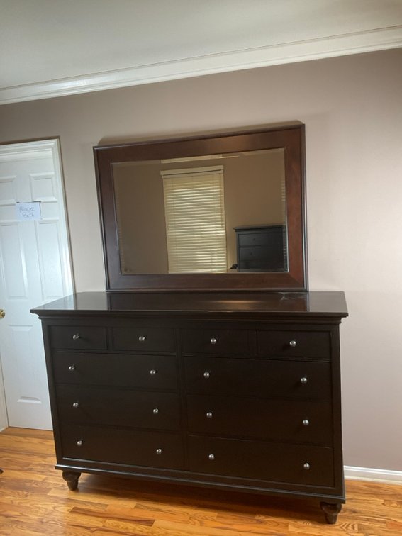 Kincaid Furniture Espresso Finished High Dresser With Matching Landscape Mirror