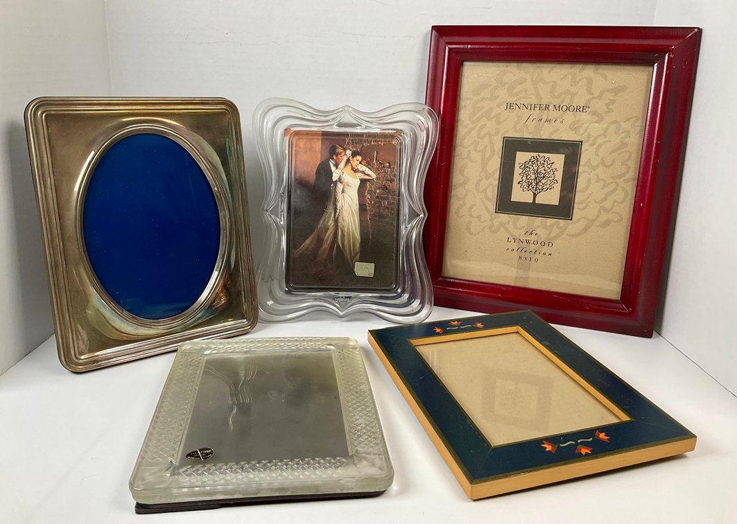 Assorted Tabletop Picture Frames Including Mikasa Crystal and Silverplate r