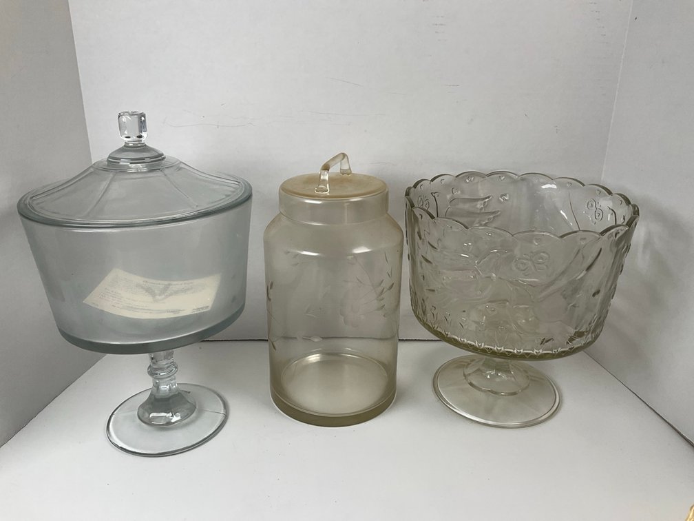 Assorted Glassware Collection Featuring Devonshire Trifle Dish and Serving Pieces