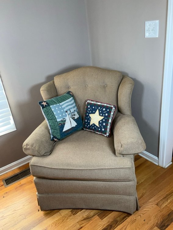 Friendship Upholstery Co. Tufted Wingback Armchair with Pillows