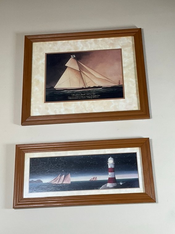 Framed Schooner Genesta and Lighthouse Maritime Art Prints Pair