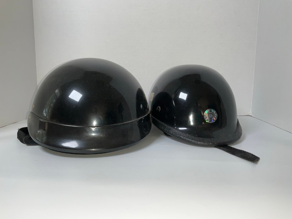 Pair of Gloss Black Motorcycle Half Helmets Skull Caps