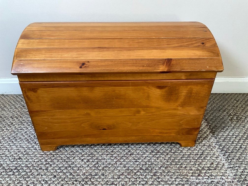 Solid Pine Dome Top Blanket Chest Trunk With Metal Hardware