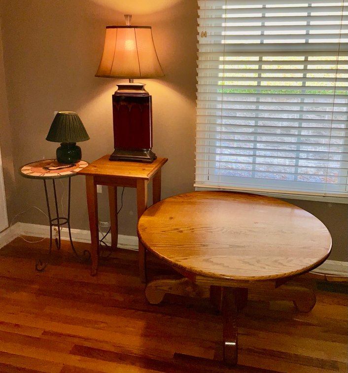 Oak Pedestal Table Accent Tables and Ceramic Lamps Collection